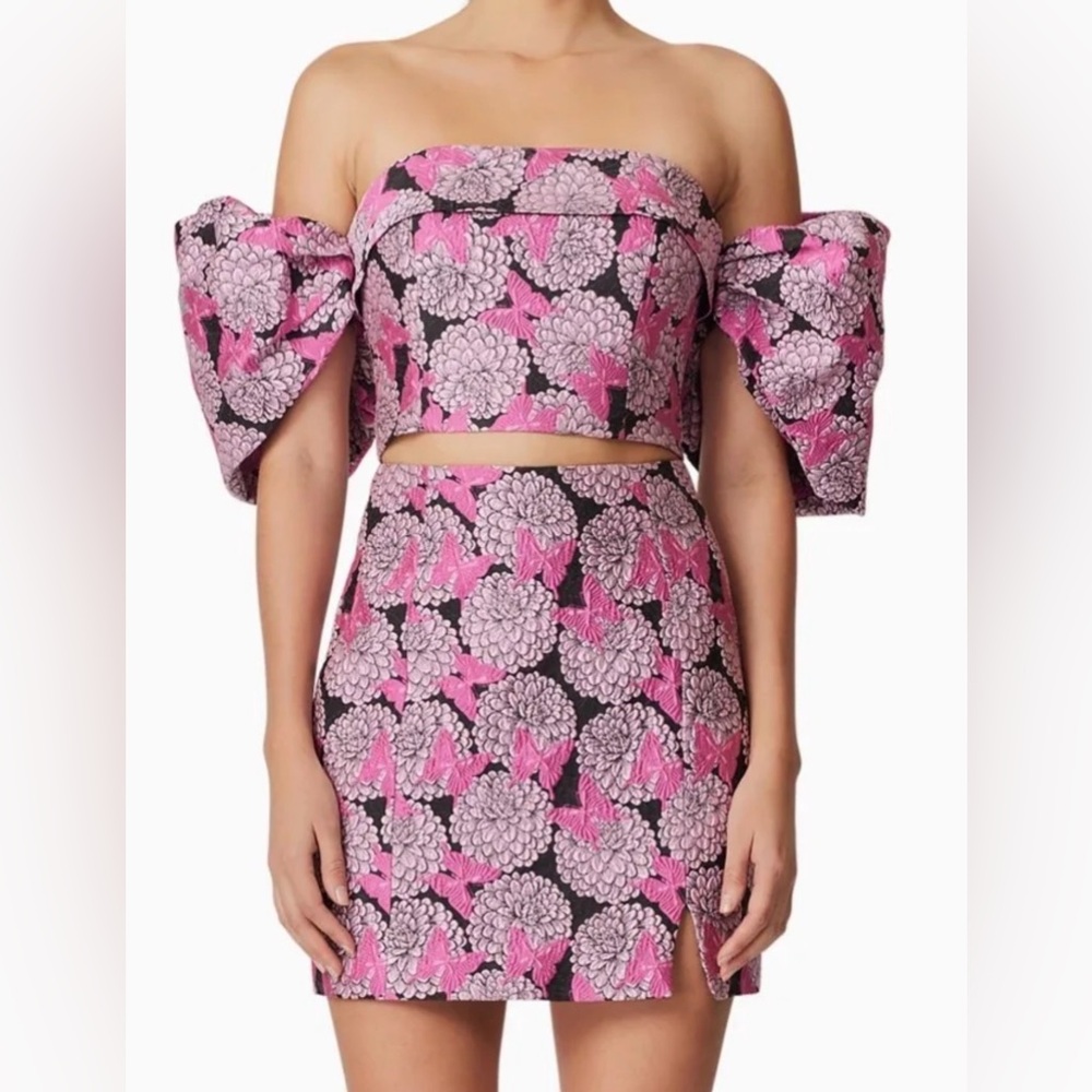 Elliatt Pink and Black Floral Skirt Set